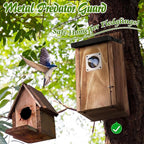 Dreyoo 2 Pack Bluebird Box Houses for Outside,1-1/2'' Entrance Hole Wooden Bird Houses with Metal Guard, Secure Latch,Fledgling Grooves,Air Vents for Bluebird Wren Swallow (Black Roof,Burnt Wood Body)