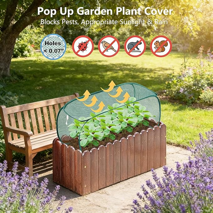 4 Pcs 39" x 18" x 16" Pop Up Garden Plant Covers,Mesh Plant Protector for Raised Garden & Flower Bed,Net Cage Plant Guard for Fruits, Vegetables, Seedlings and Herbs, 32 Ground Stakes for Fixing