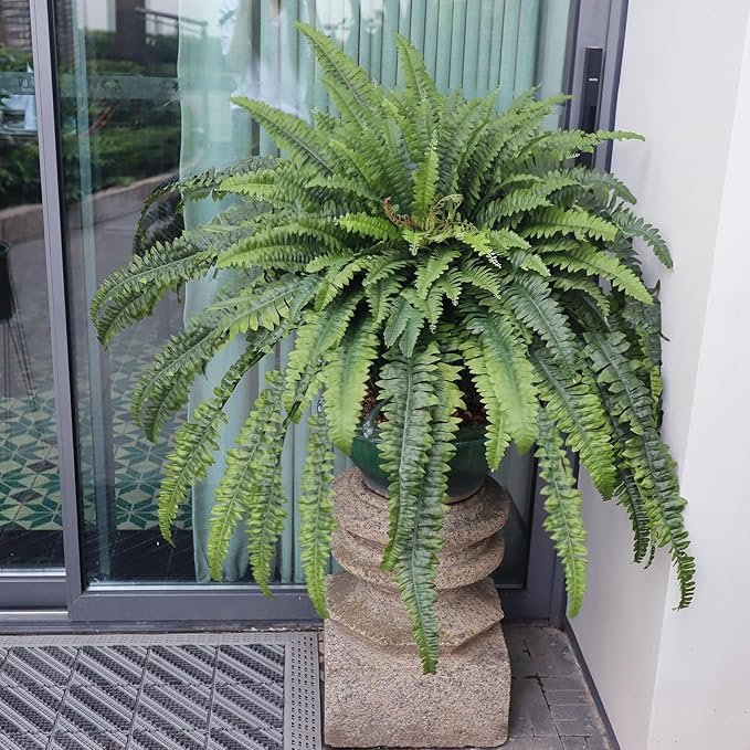 Artificial Ferns for Outdoors, 68" Fake Fern Artificial Plants Large, UV Resistant Faux Boston Fern Suitable for Porch Planters Home Indoors Entrance Patio Garden Porch (1 Stem)