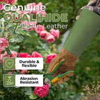 HANDLANDY Long Gardening Gloves for Men & Women, Pigskin Leather Rose Pruning Gloves, Breathable Thorn Proof Gauntlet Glove (Moss Green, L)