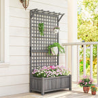 Outsunny Wood Planter with Trellis, Raised Garden Bed for Climbing Plants w/Drainage Holes and Roof, 35.5" x 17.75" x 72", Dark Gray