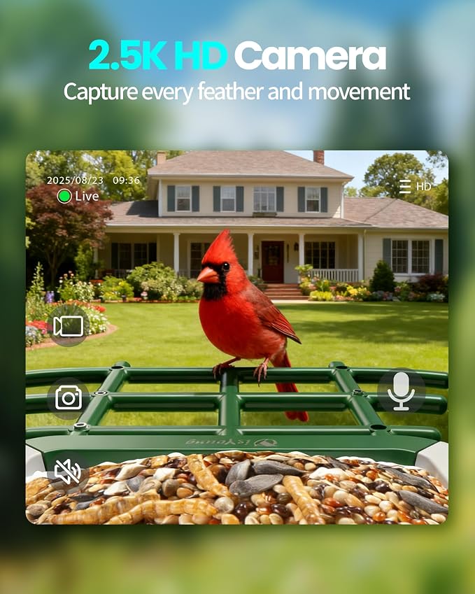 isYoung Smart Bird Feeder with Camera, 2.5K QHD, AI Identify 16000+ Birds,Dual Solar Panel, AI Auto-Capture & Motion Detection, IP65 Weatherproof,170° Field of View, Perfect Bird Watching Gift