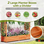 HAPPYGRILL Raised Garden Bed with Trellis, Freestanding Wood Planter Box w/Hanging Roof & Drainage Holes for Vine, Climbing Plants, Flowers, Outdoor Planter with Trellis for Garden, Patio, Yard (2)