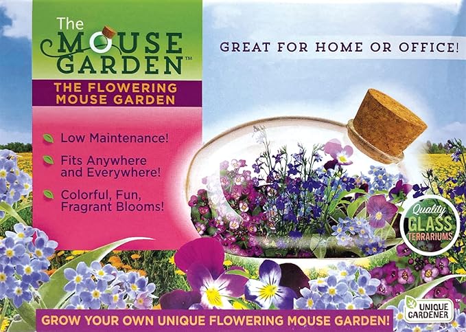 Unique Gardener Mini Office Flower Glass Terrarium Starter Kit with Complete Supplies - The Flowering Mouse Tiny Garden - Easy to Maintain IndoorPlants - Perfect for The Office Or Home Tabletop