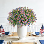 ADXORA 12 Bundles Artificial Flowers,Faux Plants for Spring Summer Decoration, UV Resistant Colorful Violets Eucalyptus for Outside Home Planter Porch Patio Yard Décor (Red,Blue,White)