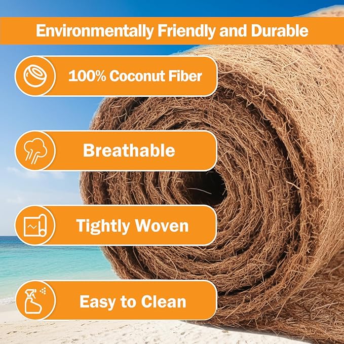 Coco Coir Mulch for Landscaping, 16x80 Inch Coconut Fiber Grass Seed Mat Roll, Coco Liners for Planters and Pet Pad, Plant Covers from Animal Dirt and Tree Protectors