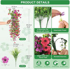 Artificial Hanging Flowers for Outdoors with Wheat Grass, 5 Pcs Fake Hanging Plants for Spring Decor, UV Resistant Faux Silk Flower Greenry for Planter Porch Patio Yard Garden(Purple Hot Pink)