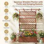 COSTWAY Wooden Raised Garden Planter with Trellis and Roof, 72" Freestanding Privacy Screen & Climbing Plant Support for Outdoor Patio, Balcony, Vegetable, Herb, and Flower Gardening (Brown,1)