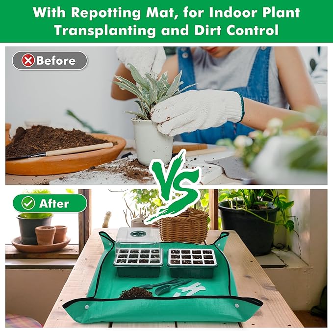Hanaoyo Reusable Seed Starter Tray with 72 Soft Silicone Cells, 6 Pack Seed Starter Kit with Repotting Mat, Humidity Dome and High Lid, Germination Trays for Indoor Greenhouse Seed Starter