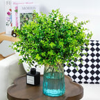 12 Bundles Greenery Artificial Plants Outdoors, Eucalyptus Stems UV Resistant Fake Foliage Plants Faux Boxwood Shrubs Indoor Decorations Artificial Flowers for Garden Pot Porch Fence Hanging Planter