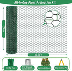 Convivium Plant Protectors from Animals, 0.8mm Free-Cut Green Chicken Wire Mesh, PVC Coated Tree Trunk Guard & Garden Fence for Outdoor Plants with Zip Ties, Stakes, Pliers, Gloves（16.7 Ft*24In）