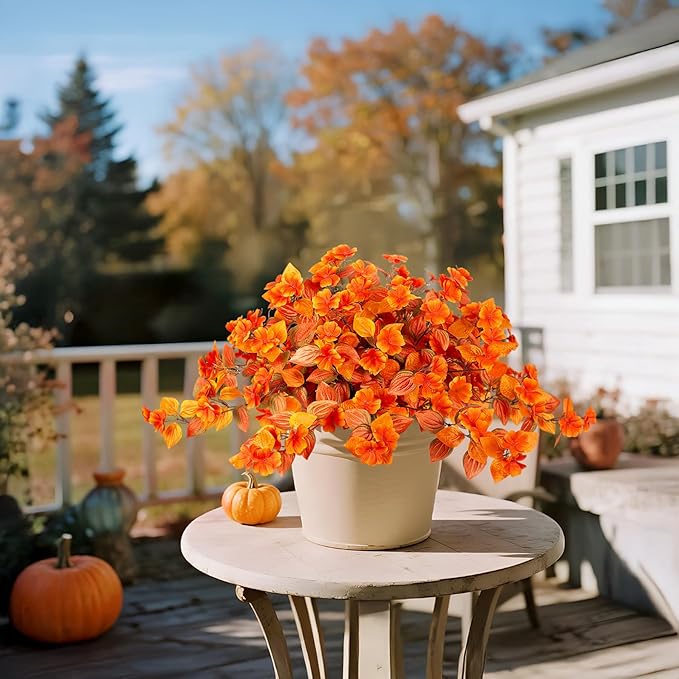 INXUGAO Fake Fall Flowers Artificial for Decoration 2PCS Faux Silk Fall Flowers Plants for Outdoors Outside Planters UV Resistant Looks Real for Front Door Porch Patio Garden Decor