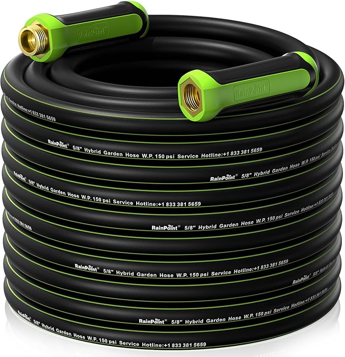 RAINPOINT Garden Hose 100ft x 5/8", Water Hose Heavy Duty, Flexible, Lightweight Durable Hybrid Hose with Swivel Handle, Male to Female Fittings