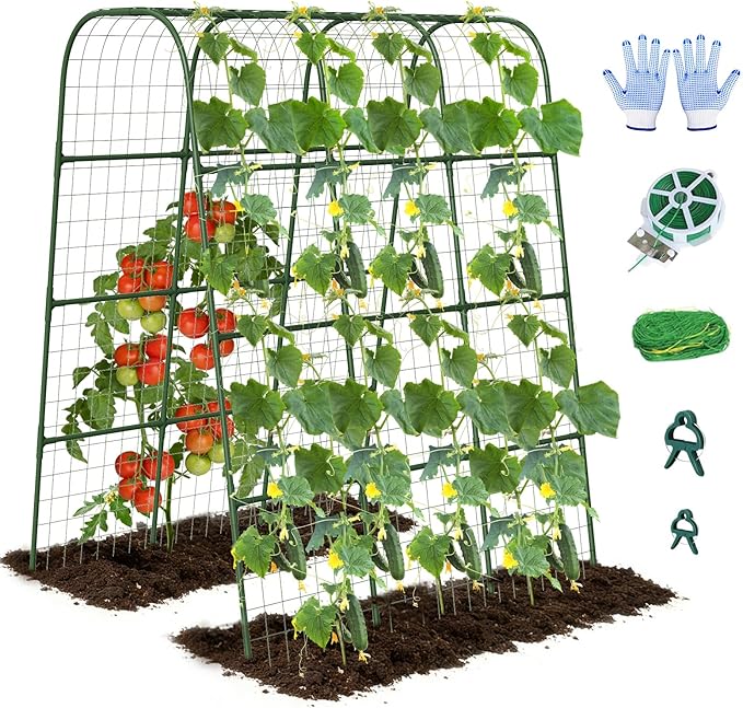 Nexum Cucumber Trellis for Raised Bed, 63"x47.2" U-Shape Garden Trellis for Climbing Plants Outdoor with Climbing Net, Metal Arch Plant Support for Cucumbers Tomatoes Peas Beans