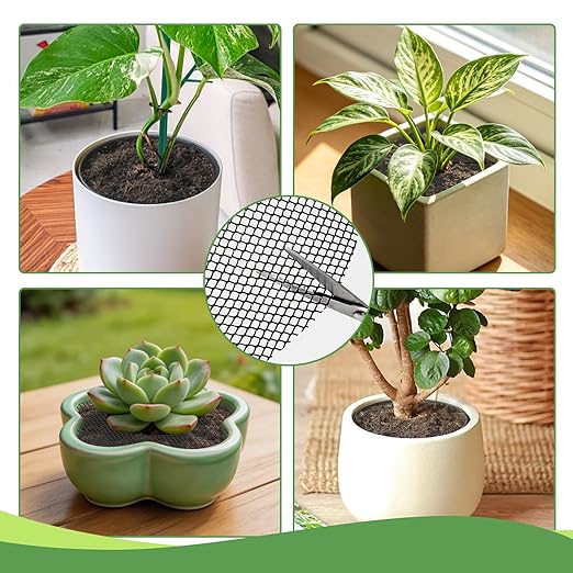 6 Pack Plant Pot Soil Cover Grids with 24 U-Shaped Nails, 11.8 Inch Cuttable Cat & Animal Digging Stopper, Indoor Outdoor Soil Protector for Potted Plants