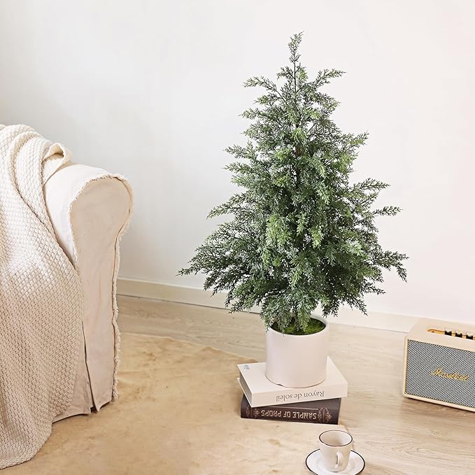 3FT Real Touch Cedar Topiary Trees for Front Porch Decor, Artificial Shrubs Faux Plants Potted UV Resistant Fake Greenery for Outdoor Indoor Door Garden Farmhouse Home Decoration (Set of 2)
