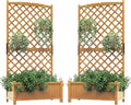 HAPPYGRILL 2 Pcs Raised Garden Bed, 71" Wooden Planter Box with Trellis, Drainage Holes, Freestanding Elevated Garden Bed for Vine Climbing Plants (Yellow)