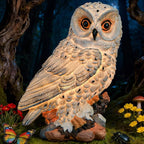 Solar Owl Garden Outdoor Statue,Owl Figurine Sculpture with LED Lights for Porch Patio Lawn Yard Deck Spring Decor - Mother's Day Housewarming Gift for Women Men Owl Lover(White)