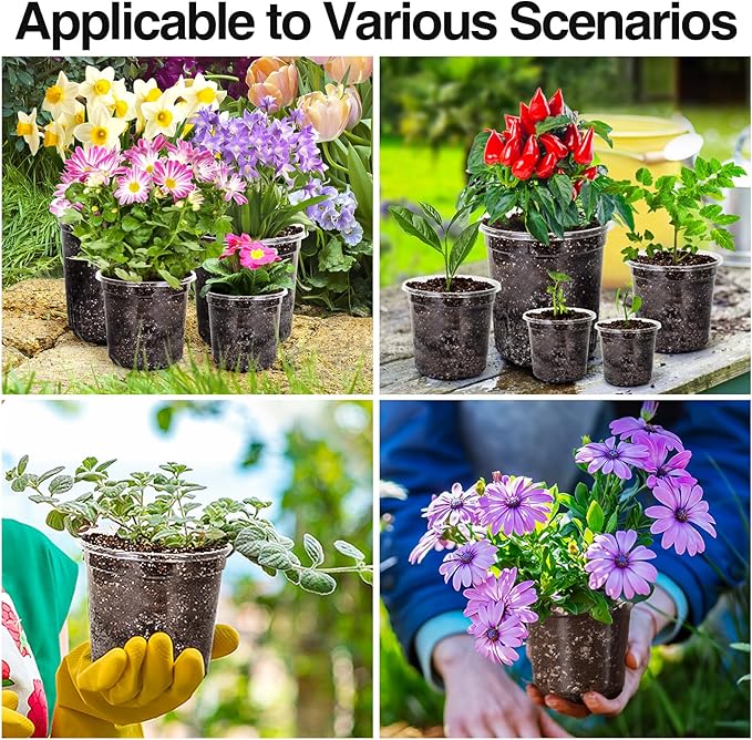 Bonviee 30 Packs 7/5/4 Inch Clear Nursery Pots for Plants, Plastic Seedling Pots with Drainage Holes, Planters for Indoor Plants and Transparent Seed Starter Pots with 10 Plant Labels