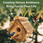 2 Pack Wren Houses for Outdoors,Natural Wooden Bird Houses for Outdoor Chickadee,Bluebird etc,Handmade from Natural Wood for Garden Decorations