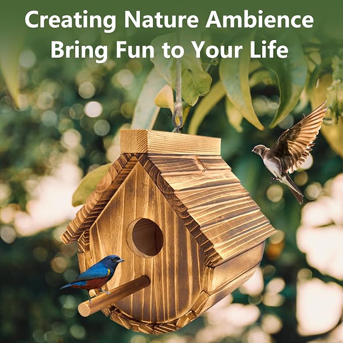 2 Pack Wren Houses for Outdoors,Natural Wooden Bird Houses for Outdoor Chickadee,Bluebird etc,Handmade from Natural Wood for Garden Decorations