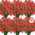 20 Bundles Artificial Flowers for Outdoors Decoration Fake Silk Flowers UV Resistant Faux Plants Artificial Daisy Eucalyptus for Spring Summer Garden Yard Porch Window Home Decor, Red