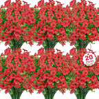 20 Bundles Artificial Flowers for Outdoors Decoration Fake Silk Flowers UV Resistant Faux Plants Artificial Daisy Eucalyptus for Spring Summer Garden Yard Porch Window Home Decor, Red