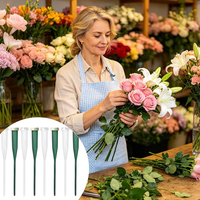 baotongle 50pcs Leak-Proof Floral Water Tubes with Caps 5.7 Inch Floral Tubes Plastic Flower Supplies for Fresh Flowers with Rubber Cap for Flower Stem Arrangements Bouquet Holder DIY Cake Decoration