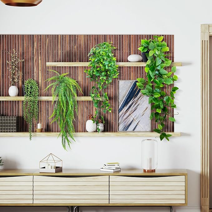 LOYWREE 4 Pack Fake Hanging Plants Artificial Ivy Vine Faux Potted Pothos Mandala Eucalyptus Boston Fern String of Pearls Trailing Plants for Shelf Room Office Home Wall Indoor Outdoor Decor