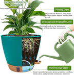 2 Pack 8 inch Plant Pots, Plastic Self Watering Planters with Drainage Holes, Deep Reservoir, Water Level Indicator, Modern Decorative Flower Pots for Indoor Outdoor Plants (Turquoise)