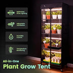 WORTH Mini Greenhouse with 18W T8 Grow Lights & Thermo-Hygrometer 27"x15"x70" Smart Indoor Grow Tent with Black Oxford Fabric Cover Plant Stand with Casters & Ventilation Flaps for Seed Starting