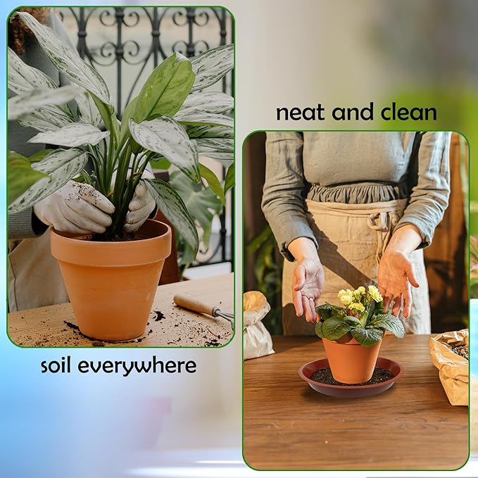 6 Pack 10 Inch Round Plant Saucers for Less 8.4 Inch Pot Indoors Outdoors Plant Trays for Pots Planter Saucer Plastic Plant Drip Tray Planter Water Tray for Potted Plants (Terracotta, 10"(6pcs))