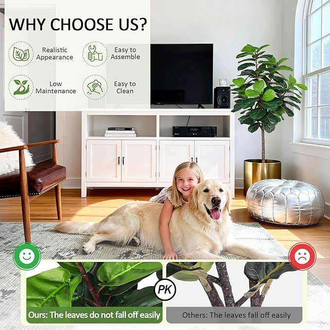 5FT Fiddle Leaf Fig Tree Artificial Plants Indoor - Realistic Fake Plant Ficus Lyrata Trees, Faux Trees Indoor Floor Plant with Sturdy Pot for Home Decor Living Room Office Housewarming Gift