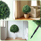 24.8 Inch Artificial Boxwood Trees, 2 Sets Faux Boxwood Topiary with Spikes, Pot Filler Fake Shrubs Plants for Outdoor PlantersFront Porch Decor Round Topiary Bush Balls Home Garden Spring