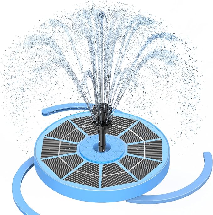 AISITIN 3.5W Solar Bird Bath Fountain with Built-in 1500mAh Battery, Solar Water Pump with 8 Nozzles, Solar Powered Fountain for Garden, Birdbath, Pond, and Outdoor Decor