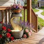37" S-Shaped Outdoor Water Fountain with LED Lights, Modern Resin Cascading Waterfall Feature for Garden, Patio, Backyard or Porch, Large Decorative Zen Water Feature – 21" L x 21" W x 37.9" H