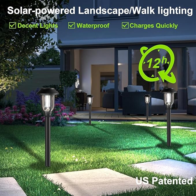 Solar Lights Outdoor 8 Pack, Cool White Solar Pathway Lights, Auto On/Off,Waterproof Solar Powered LED Landscape Lighting for Path Walkway Driveway Yard Garden Patio