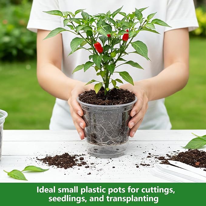 Clear Nursery Pots, 30 Pack Seed Starting Pots with 8 Drainage Holes, Transparent Plant Pots with Labels, Marker & Seedling Transplant Tool (3.5/4/5in-30pcs)