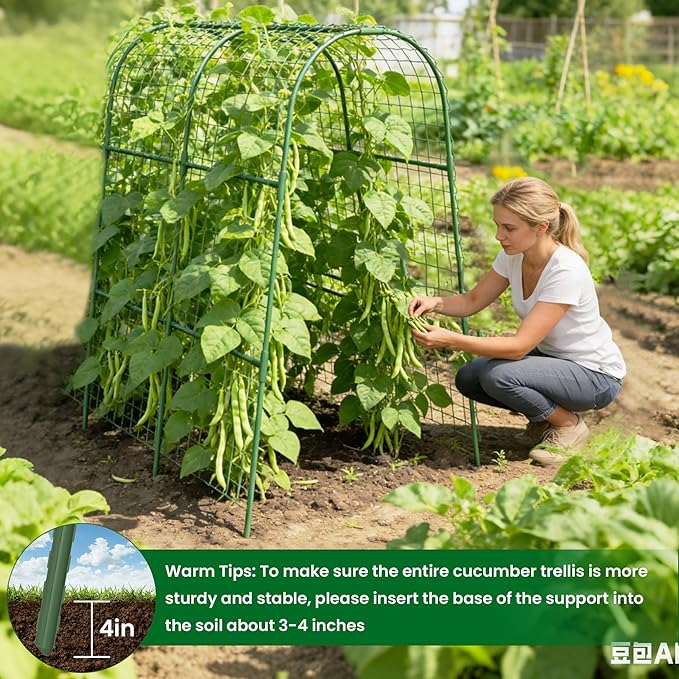 Cucumber Trellis for Raised Bed 32" L x 48" H, U-Shape Garden Trellis for Climbing Plants Outdoor, Metal Arch Trellis for Vegetables, Plant Support for Tomato Pea Zucchini Grape Flowers