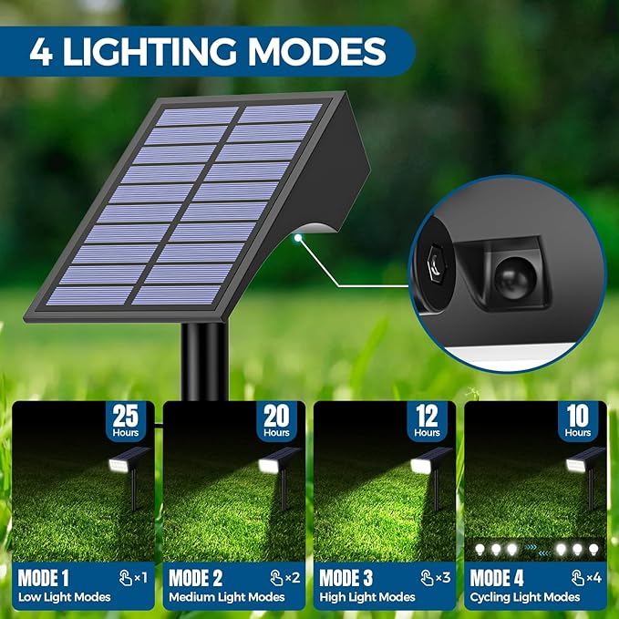 WENATY Solar Spot Lights Outdoor, Solar Lights Outdoor Waterproof IP65, 4 Brightness Modes Dusk to Dawn Landscape Spotlights for Yard Garden Pathway Porch Tree House Decoration, Cool White, 6 Pack