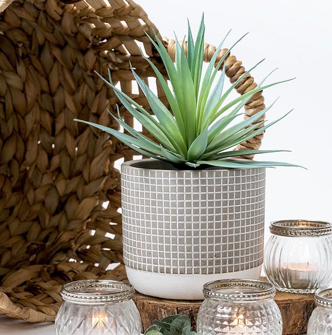 Kurrajong Farmhouse 8" high Artificial Plant in Pot - Small Faux Plant for Desk, Bathroom, Kitchen, Shelf & Coffee Table - Realistic Indoor Plant for Home Decor