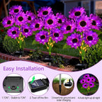 Solar Sunflower Lights Outdoor Garden Decor, 4 Pack Solar Purple Flowers Lights with 24 Sunflowers, Waterproof Fall Decor Stake Decorative Light Auto ON/Off for Garden Yard Patio, Gift for Women