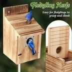 Dreyoo Cedar Bluebird Houses for Outside, 1-1/2” Entrance Hole Wooden Bird Houses with Metal Predator Guard, Secure Latch, Fledgling Grooves, Air Vents(Dark Wood)