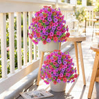 Alupssuc 2Pcs 20" Artificial Topiary Ball Flowers for Outdoors, Spring Decoration with Spike, UV Resistant Faux Summer Plants, Fake Bushes Indoor Decor, Red Rose Purple for Garden, Porch & Patio, Home