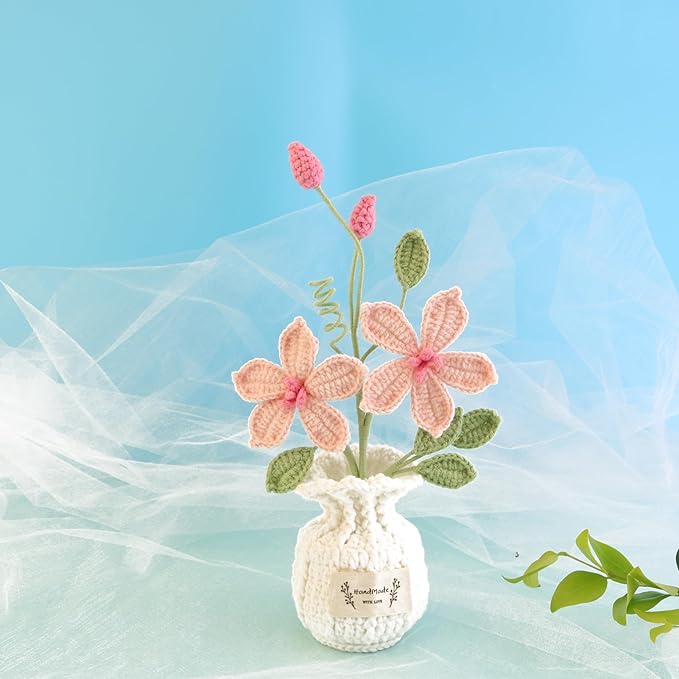 Hand-Woven Potted Lotus, Artificial Lotus, Artificial Flowers, Used for Birthday Gifts, Thanksgiving and Christmas for Family and Friends, Living Room Table Desk Decoration (Pink)