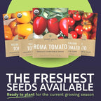 Organic Tomato Seeds Variety Pack - 12 Individual Packs - 2026 Season - Roma, Cherry, Black Krim, Yellow Pear, Pineapple and More! for Indoor & Outdoor Planting (Non-GMO, Certified Organic)