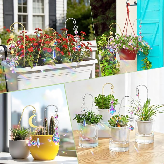 4Pcs Sliver Plant Stake Suncatcher Small Trellis for Mini Potted Plants Golden Plant Stake Sun Catchers Decoration for Garden Home Window Plants Decorations