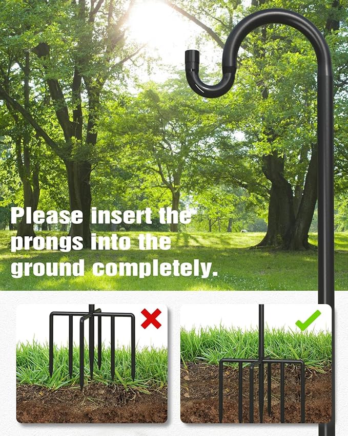 Breeze Touch 1Pack 92 Inch Adjustable Shepherd Hooks for Outdoor Outside, Heavy Duty with 7 Prongs Base, for Hanging Lantern, Hummingbird Feeder, Lightweight Plant, Wind Chime, Bird Feeder Hanger
