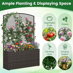 Happygrill Raised Garden Bed with Trellis, 58" Wicker Planter Box with Privacy Screen, Liner, Drainage for Patio Balcony, Outdoor PE Rattan Elevated Garden Bed for Climbing Plant Vine Flower (Brown,2)