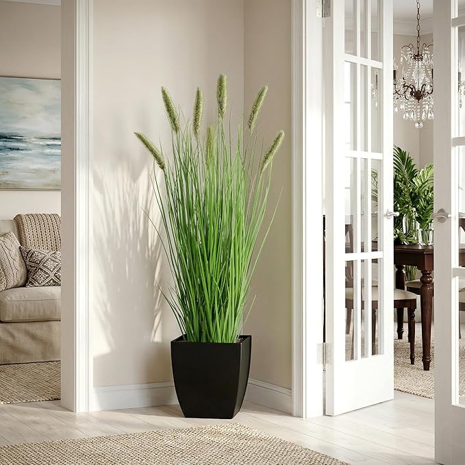 Artificial Cattail Reed Grass Plants Indoor ，Faux Cattail Grass Plant Artificial Plant Grass Outdoor,Fake Grass Tall Green Onions Fake Plant， Living Room Kitchen Office Decoration 47“1 Pcs